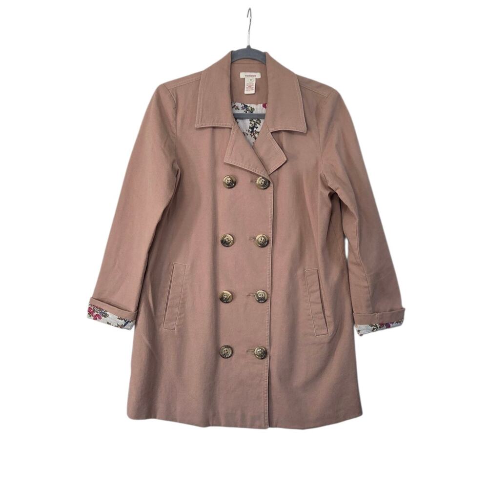 Sundance Tan Cotton Double Breasted Floral Lining Neutral Peacoat Jacket Size XS